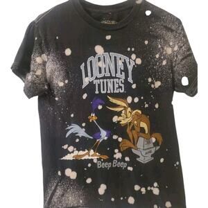 Looney Tunes Wile E Coyote Graphic Tee Bleach Splatter Black T Shirt Size S